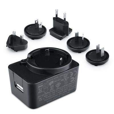 12V 1A USB charger with interchangeable US/EU/UK/AU plugs